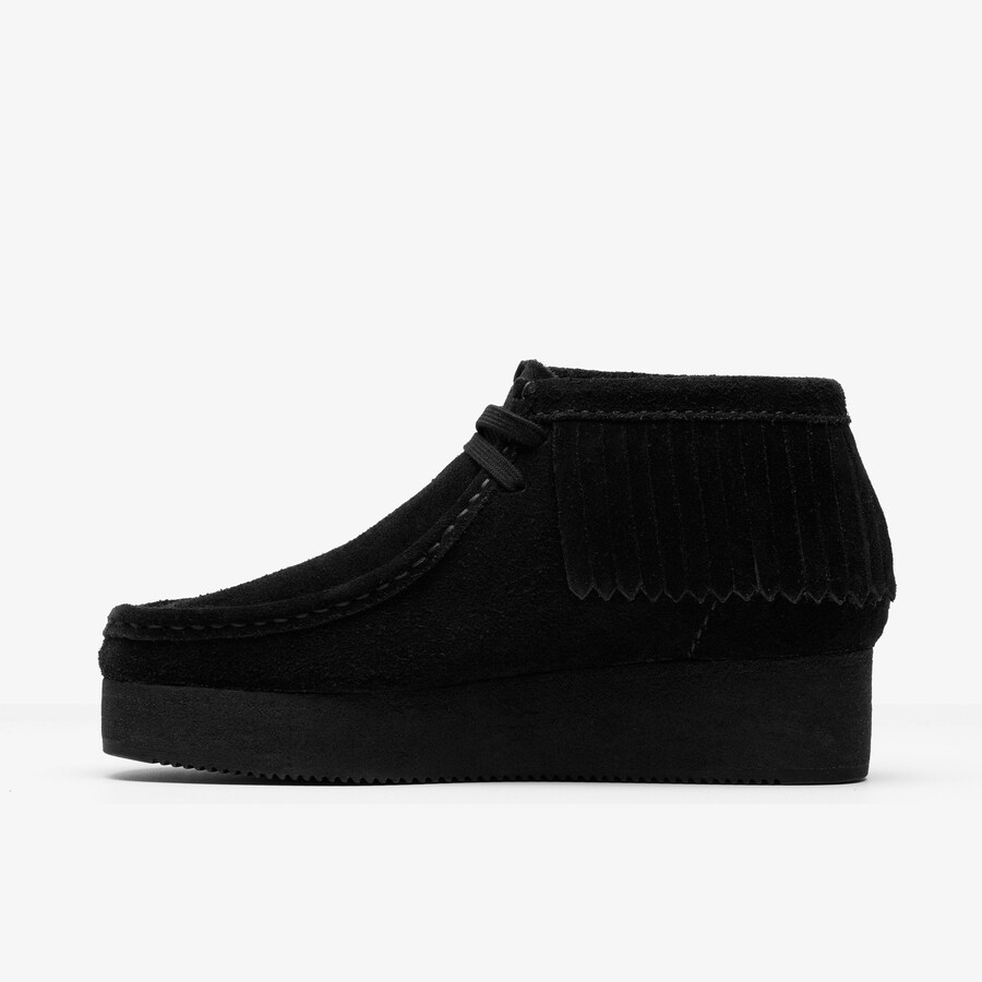 wallabee wedge fringe - czarny zamsz